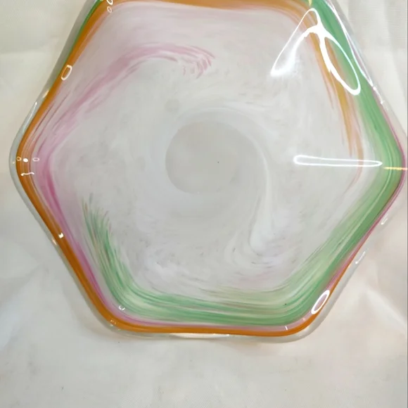 Murano White Pastel Colors Swirl Art Glass Centerpiece Bowl 10 inches